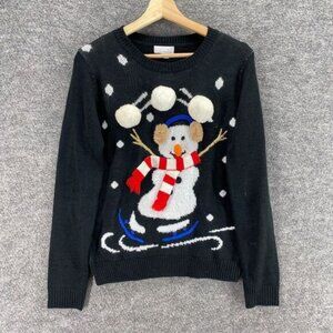 New Ten Sixty Sherman Sweater Pullover Women S Small Black Snowman Print Knit
